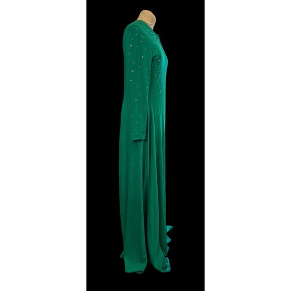 New!  Parues Feinstein Vintage Formal Gown Scattered Crystals Sz. 18 Green - Picture 4 of 12